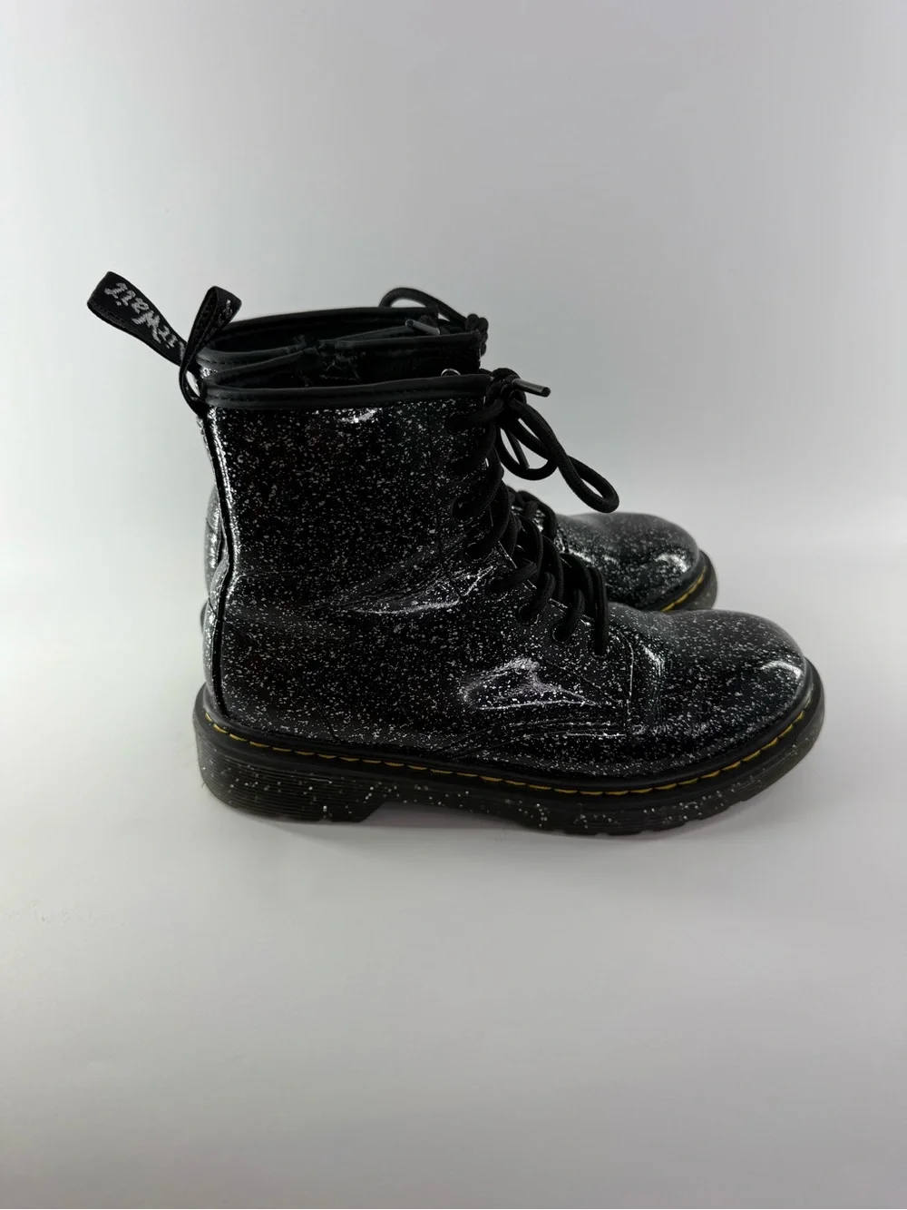 Dr. Martens Junior 1460 Glitter Patent Leather Combat Boots Black Size US 3